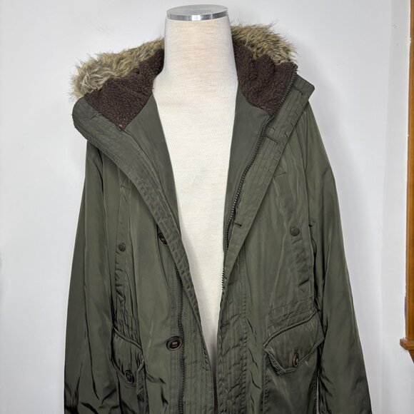 Tommy Hilfiger Men's Performance Parka Jacket Olive Green Medium Faux Fur Trim - Picture 5 of 13